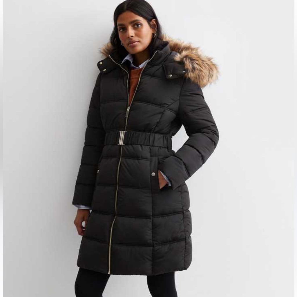 Michael Kors Faux Fur Hooded Down Black Puffer Coat Jacket Small